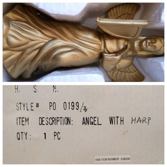 NWT NIB Golden Ceramic Christmas Angel w/Harp - Picture 8 of 8